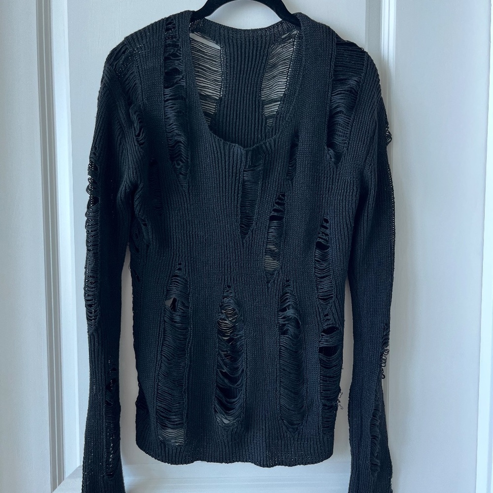 Distressed Knit Black Sweater – Edgy Grunge Punk Aesthetic